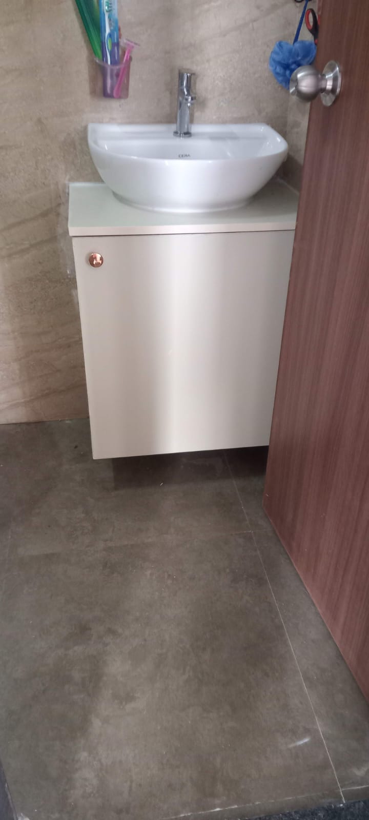 Minimalist Straight-Line Kitchen with High-Gloss Acrylic Cabinets & Chimney Unit - Execution #